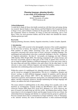 Planning Language, Planning Identity: a Case Study of Ecuadorians in London Karolina Grzech SOAS, University of London 298351@Soas.Ac.Uk