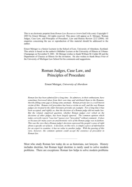 Roman Judges, Case Law, and Principles of Procedure', Law and History Review 22/2 (2004)