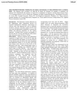 Spectrophotometric Modeling of Soils and Rocks at the Opportunity Landing Site