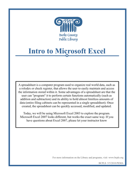 Intro to Microsoft Excel