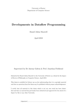 Developments in Dataflow Programming