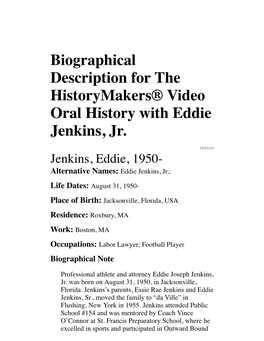 Biographical Description for the Historymakers® Video Oral History with Eddie Jenkins, Jr