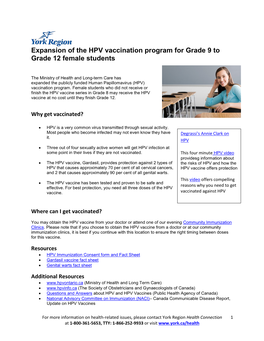 Expansion of the HPV Vaccination Program for Female Students