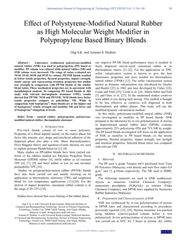 Effect of Polystyrene-Modified Natural Rubber As High Molecular Weight Modifier in Polypropylene Based Binary Blends