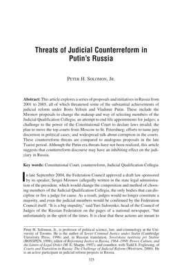 Threats of Judicial Counterreform in Putin's Russia