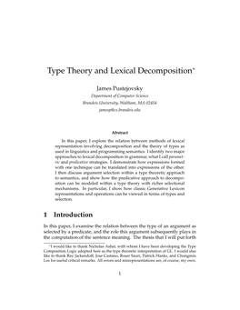 Type Theory and Lexical Decomposition∗