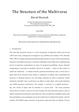 The Structure of the Multiverse David Deutsch