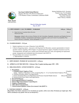 San Juan Unified School District Regular Meeting of the Board Of