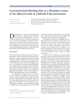 Gastrointestinal Bleeding Due to a Dieulafoy Lesion in the Afferent Limb of a Billroth II Reconstruction