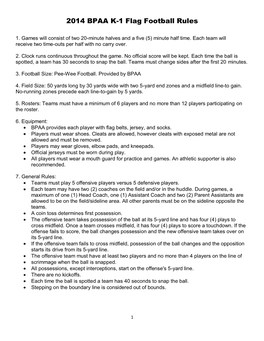 2014 BPAA K-1 Flag Football Rules