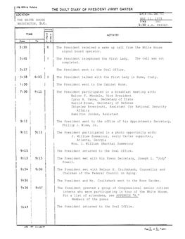 Il the WHITE HOUSE IWASHINGTON, DC. MAY 11. 1979 5:30 A.M. FRIDAY the President Received a Wake up Call from the White House