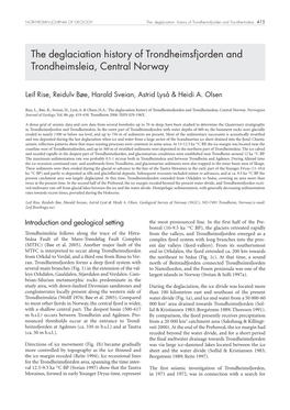 The Deglaciation History of Trondheimsfjorden and Trondheimsleia 415