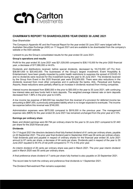 Chairman's Report to Shareholders Year Ended