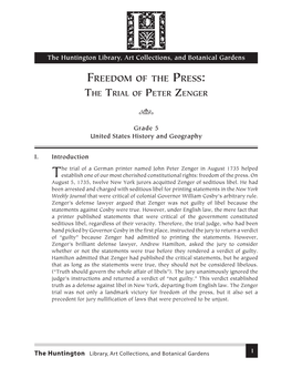 Freedom of the Press: the Trial of Peter Zenger 