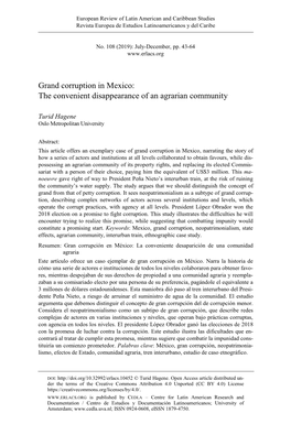 Grand Corruption in Mexico: the Convenient Disappearance of an Agrarian Community