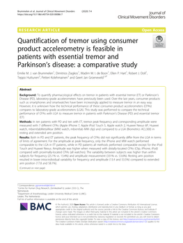 Quantification of Tremor Using Consumer Product Accelerometry Is Feasible in Patients with Essential Tremor and Parkinson’S Disease: a Comparative Study Emilie M