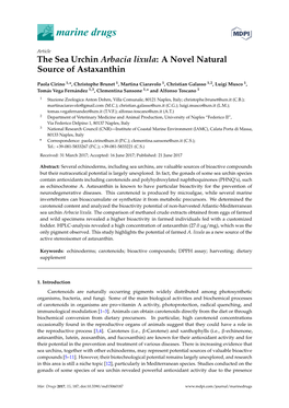 The Sea Urchin Arbacia Lixula: a Novel Natural Source of Astaxanthin