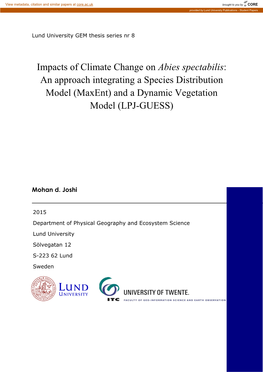 Abies Spectabilis: an Approach Integrating a Species Distribution Model (Maxent) and a Dynamic Vegetation Model (LPJ-GUESS)