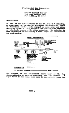 HP Advancenet for Engineering Dave Morse Hewlett-Packard Company 3404 East Harmony Road Fort Collins, Co 80525