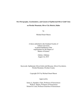 Ore Petrography, Geochemistry, and Genesis of Epithermal Silver-Gold Veins