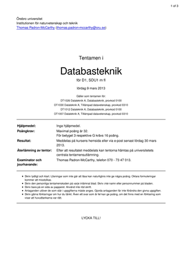 Databasteknik För D1, SDU1 M Fl