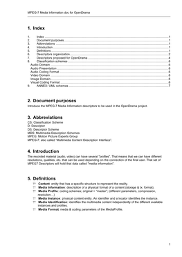 1. Index 2. Document Purposes 3. Abbreviations 4. Introduction 5