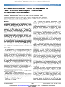 Both TEAD-Binding and WW Domains Are Required for the Growth Stimulation and Oncogenic Transformation Activity of Yes-Associated Protein