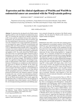 Expression and the Clinical Significance of Wnt10a and Wnt10b in Endometrial Cancer Are Associated with the Wnt/Β-Catenin Pathway