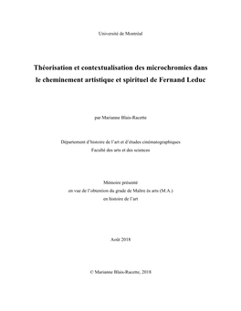 Théorisation Et Contextualisation Des Microchromies Dans Le Cheminement Artistique Et Spirituel De Fernand Leduc