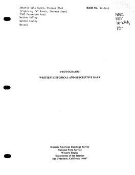 Habsno. NV-24-B PHOTOGRAPHS WRITTEN HISTORICAL and DESCRIPTIVE DATA Historic American Buildings Survey National Park Service W