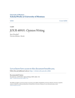 Opinion Writing Steve Woodruff University of Montana - Missoula