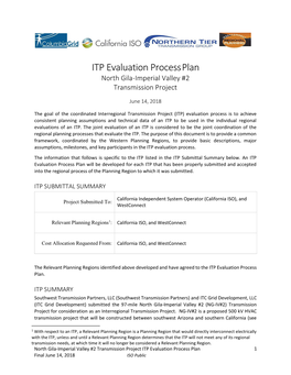 North Gila-IV2 Project Interregional Transmission Project Evaluation Plan