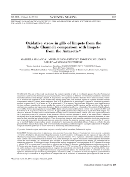 Oxidative Stress in Gills of Limpets from the Beagle Channel: Comparison with Limpets from the Antarctic*