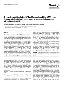 UCP3 Gene Is Associated with Body Mass Index in Humans in Interaction with Physical Activity