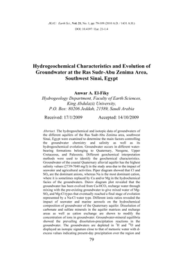 Hydrogeochemical Characteristics and Evolution of Groundwater at the Ras Sudr-Abu Zenima Area, Southwest Sinai, Egypt