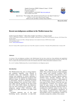 Recent Non-Indigenous Ascidians in the Mediterranean Sea