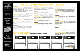 The Mcm Cinémathèque Film Series - Fall 2013