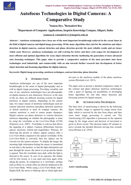 Autofocus Technologies in Digital Cameras: a Comparative Study