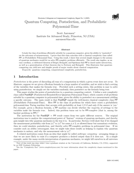 Quantum Computing, Postselection, and Probabilistic Polynomial-Time