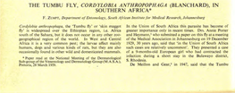 The Tumbu Fly, Cordylobia Anthropophaga (Blanchard), in Souther Africa*