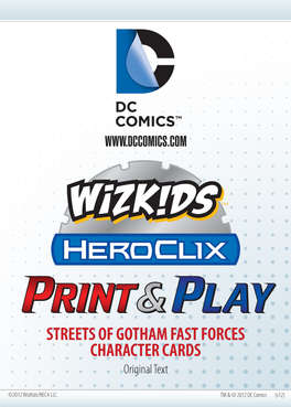 STREETS of GOTHAM FAST FORCES CHARACTER CARDS Original Text