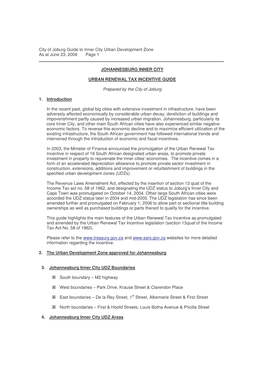 City of Joburg Guide to Inner City Urban Development Zone As at June 23, 2006 Page 1 ______