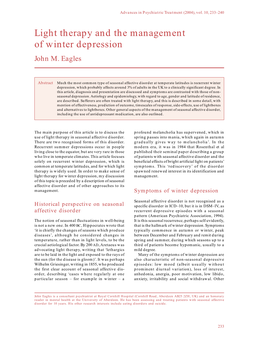 Light Therapy and the Management of Winter Depression John M