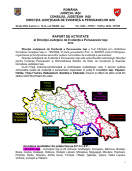 România Judeţul Iaşi Consiliul Judeţean Iaşi Direcţia Judeţeană De Evidenţă a Persoanelor Iasi