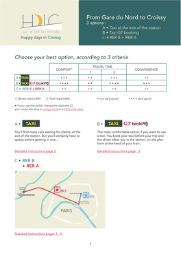 From Gare Du Nord to Croissy 3 Options : H IC a • Taxi at the Exit of the Station Sur Le Toit Du Monde