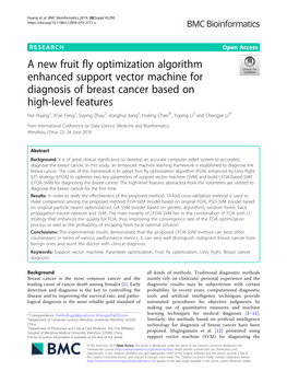 A New Fruit Fly Optimization Algorithm Enhanced Support Vector Machine for Diagnosis of Breast Cancer Based on High-Level Featur