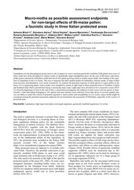 Macro-Moths As Possible Assessment Endpoints for Non-Target Effects of Bt-Maize Pollen: a Faunistic Study in Three Italian Protected Areas