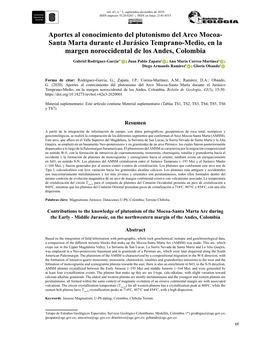 Aportes Al Conocimiento Del Plutonismo Del Arco Mocoa- Santa Marta Durante El Jurásico Temprano-Medio, En La Margen Noroccidental De Los Andes, Colombia