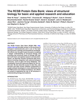 The RCSB Protein Data Bank: Views of Structural Biology for Basic and Applied Research and Education Peter W