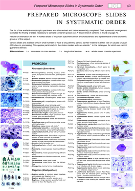 Prepared Microscope Slides in Systematic Order 49 PREPARED MICROSCOPE SLIDES in SYSTEMATIC ORDER